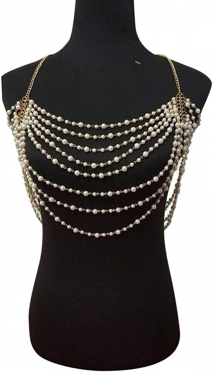 Sexy Body Chain, Multi-layer Pearl Necklace for Back, Waist, Beach Bikini, Fashion, Backless Dress, Strap, Bridal Jewelry (Gold) - Image 2
