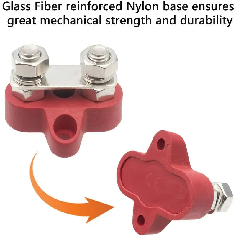 Busbar Terminal Block Battery Power Ground Terminal Block M8 Dual Pins 5/16\" Heavy Duty Terminals for Boat, RV and Solar Trucks - Black & Red - Image 2