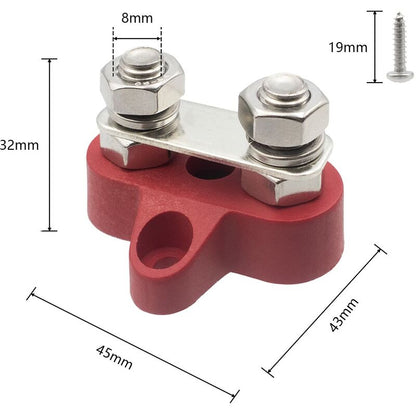 Busbar Terminal Block Battery Power Ground Terminal Block M8 Dual Pins 5/16\" Heavy Duty Terminals for Boat, RV and Solar Trucks - Black & Red - Image 3