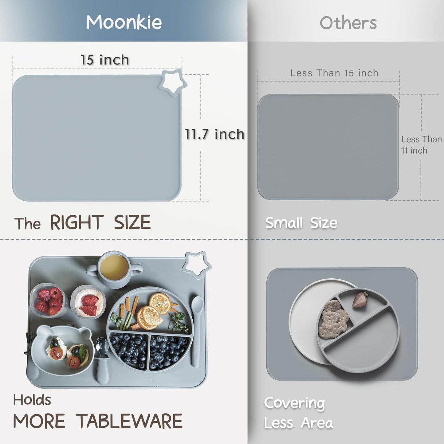 Moonkie Silicone Baby Placemat, 2-Pack | Non-Slip Design, BPA-Free | Washable Placemats for Kids (Light Mauve/Skin Tones) Light Mauve/Skin Tones - Image 5