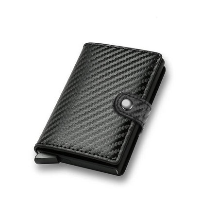 Carbon Fiber Credit Card Holder Wallet Men RFID Smart Metal Thin Slim Pop Up Minimalist Wallet Small Black Wallet Metal Vallet Carbon Black