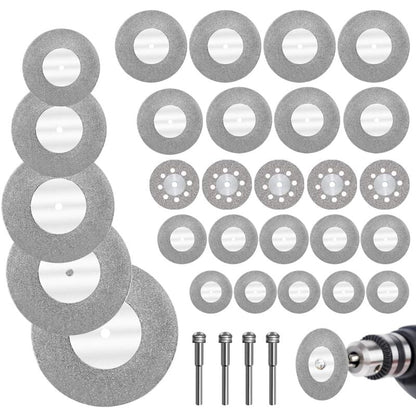 32pcs Mini Diamond Cutting Disc with 4pcs Mandrels Cutting Disc Mini Cutting Discs for Glass/Precious Stone/Wood/Metal/Ceramic-16/20/22/25/30/40/50/60mm