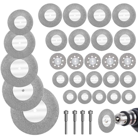 32pcs Mini Diamond Cutting Disc with 4pcs Mandrels Cutting Disc Mini Cutting Discs for Glass/Precious Stone/Wood/Metal/Ceramic-16/20/22/25/30/40/50/60mm