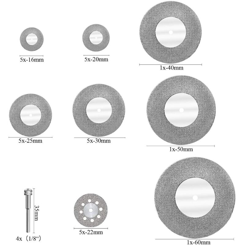 32pcs Mini Diamond Cutting Disc with 4pcs Mandrels Cutting Disc Mini Cutting Discs for Glass/Precious Stone/Wood/Metal/Ceramic-16/20/22/25/30/40/50/60mm - Image 2