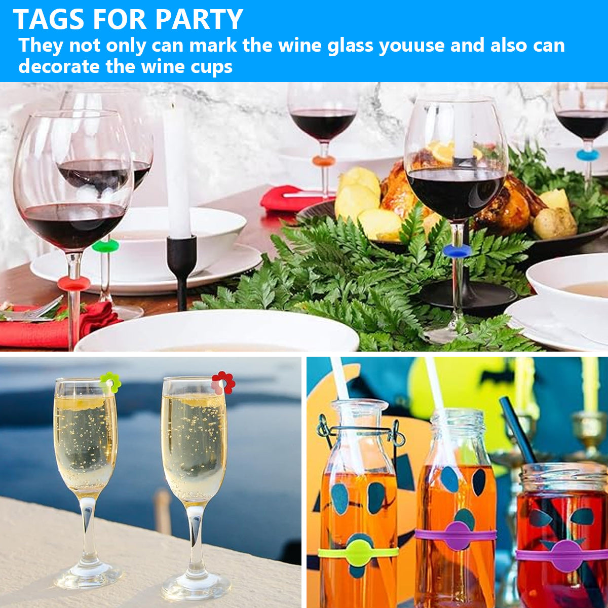 60 pcs glass markers, silicone glass marker drinking glass colorful wine glass markers reusable wine glass markers wine marker - Image 6