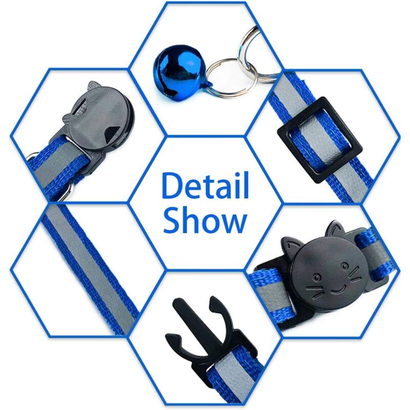 6X Adjustable Reflective Collars for Cats and Puppies with Bell and Safety Buckle, Cute Multicolor Pet Accessories - Image 2