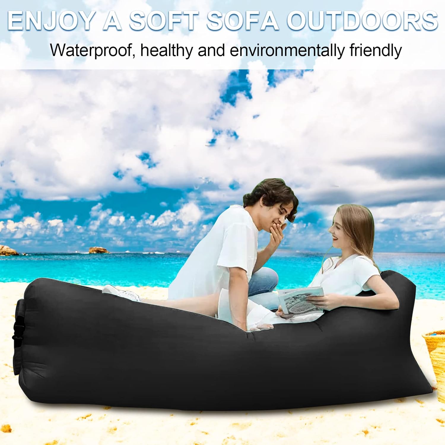 Inflatable Air Lounger with Carry Bag, Portable Inflatable Beach Lounger - Image 3