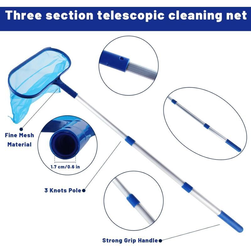 Pool Leaf Skimmer with Telescopic Handle, Fine Mesh Net, Pool Cleaning Tool - Image 3