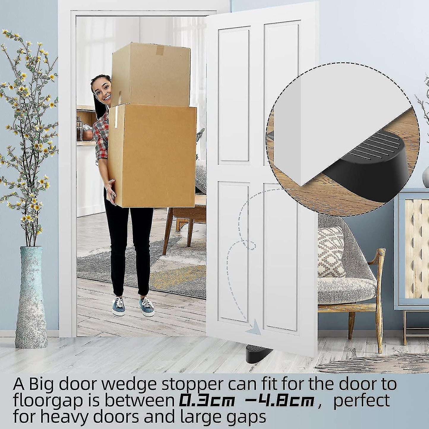 Door Stop, Extra Large Rubber Door Wedges Heavy Duty Black Door Stops Wedge - Image 2