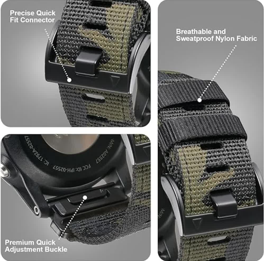 26mm Military Nylon Strap for GARMIN Fenix 7X Pro / 6X Soft Durable Replacement Strap Army Green Army green - Image 4