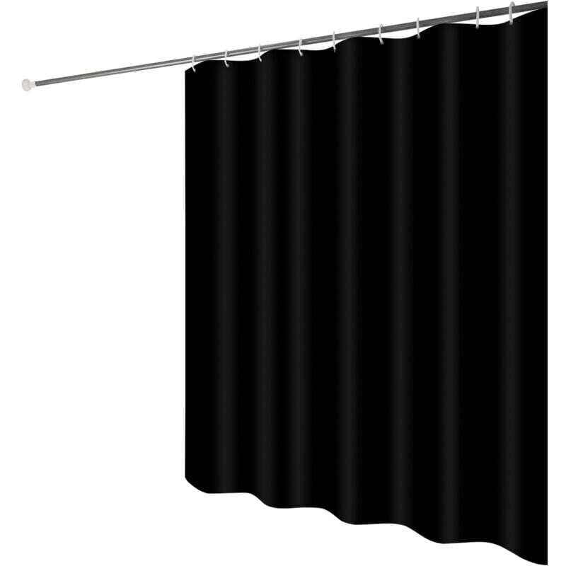 Black Shower Curtain Anti-Mildew, Washable Polyester Fabric, Waterproof Bathroom Curtain with Hooks - 100x180cm (WxH) - Image 2