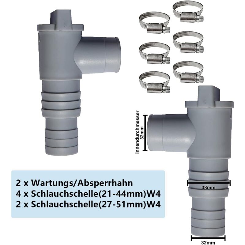 2-pack pool maintenance/shutoff valves with 32mm hose connection, pool shutoff valve, valve double split pool valve - Image 2