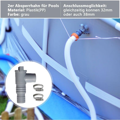 2-pack pool maintenance/shutoff valves with 32mm hose connection, pool shutoff valve, valve double split pool valve - Image 5