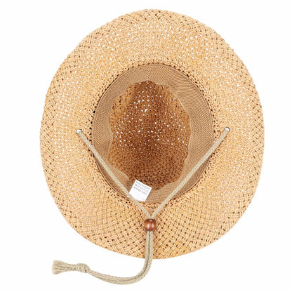 Straw Cowboy Hat Wide Brim Sun Hat Cowgirl Summer Panama - Image 4