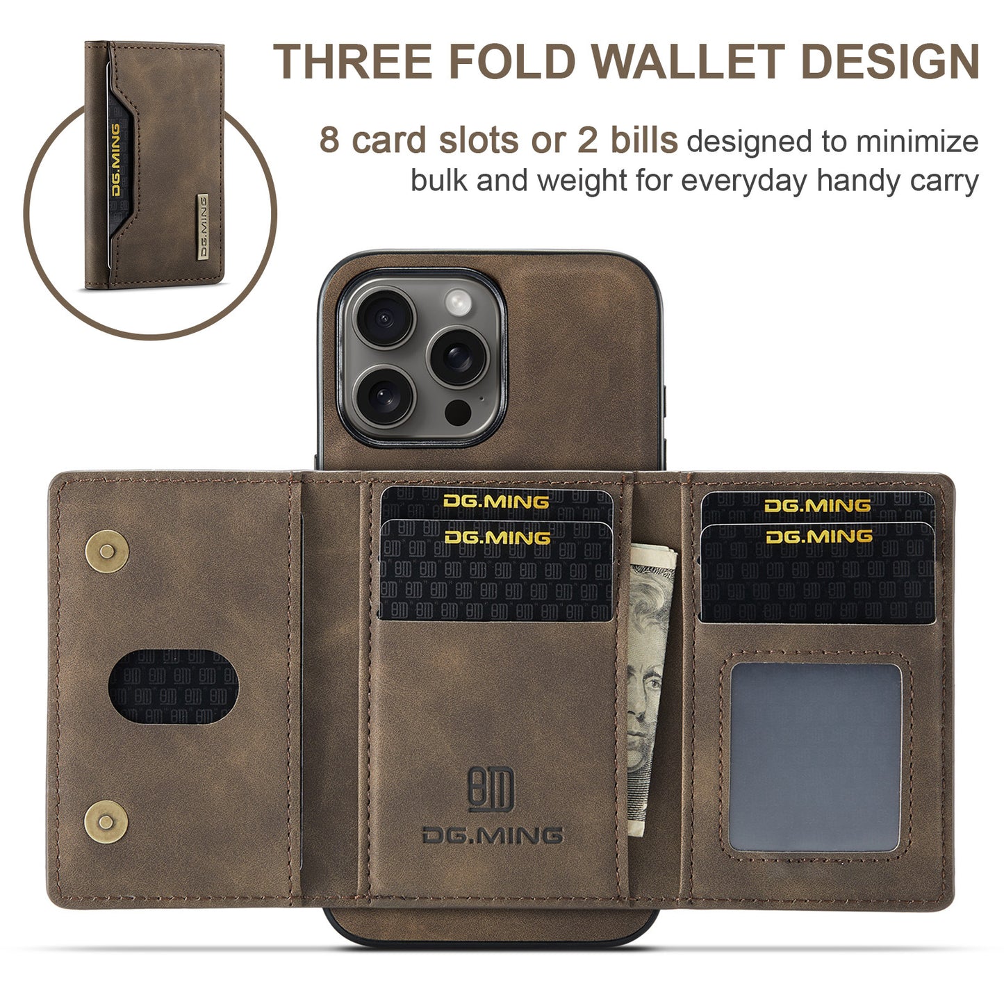 High-quality magnetic iPhone case with card pocket, magnetic split mobile phone case Combination-Coffee Combination-Coffee Combination-Coffee IP16 Pro - Image 2