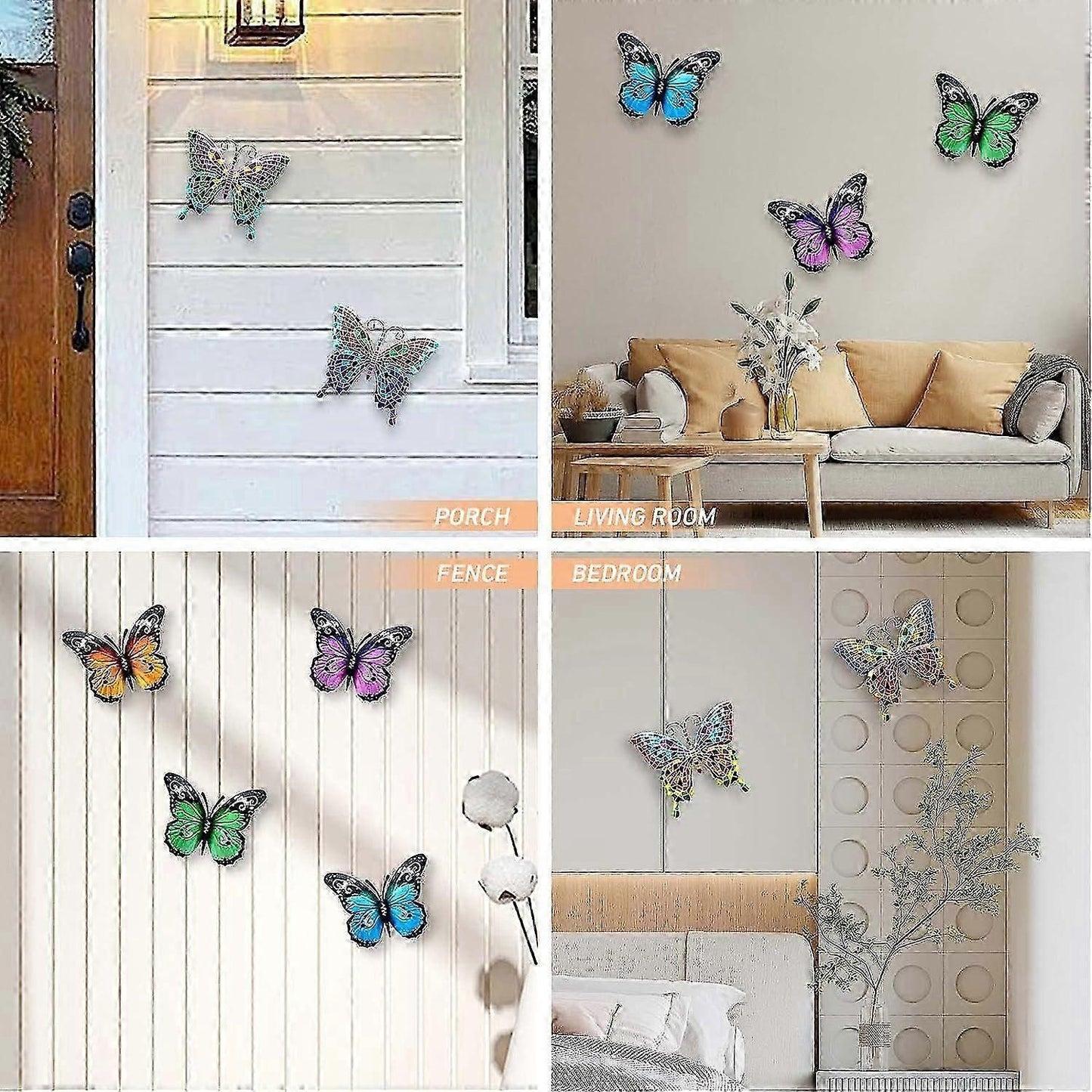 10.6\" Metal Butterfly Wall Decor, Butterflies Indoor Outdoor Hanging Wall Art for Patio Garden Yard Fence Home Living Room - Image 3