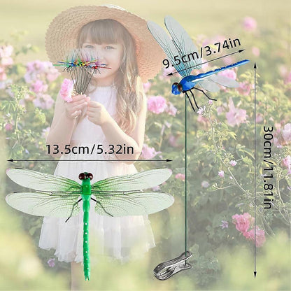 12pcs Artificial Dragonfly Clips for Outdoor Use 3D Dragonfly Decor Gardening, 3D Dragonfly Garden Decorative Clips [DB] As Shown - Image 2
