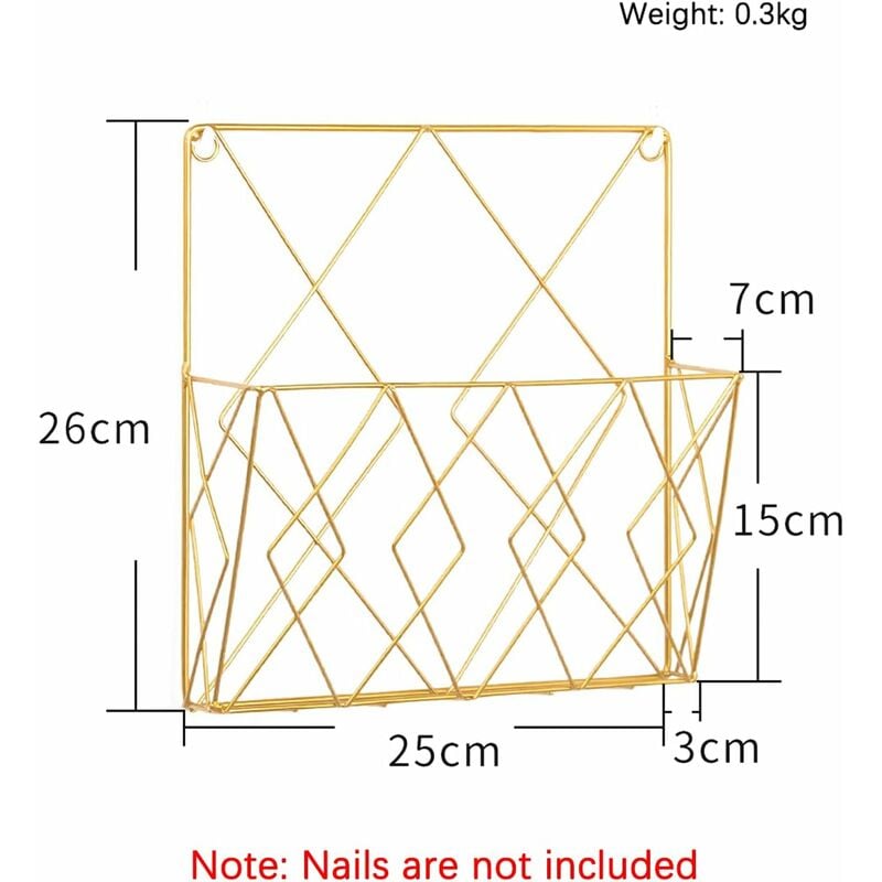 Metal Wall Mounted Newspaper Rack, Magazine Storage Organizer - Gold, Compatible with Standard Sizes - Image 2