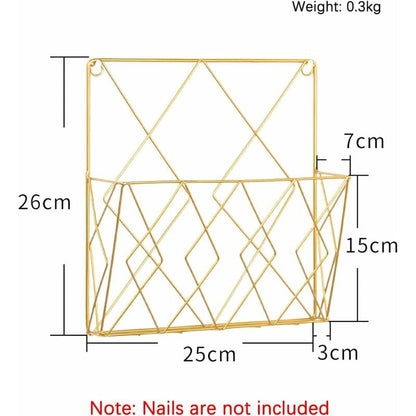 Metal Wall Mounted Newspaper Rack, Magazine Storage Organizer - Gold, Compatible with Standard Sizes - Image 2