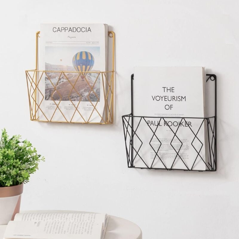 Metal Wall Mounted Newspaper Rack, Magazine Storage Organizer - Gold, Compatible with Standard Sizes - Image 3