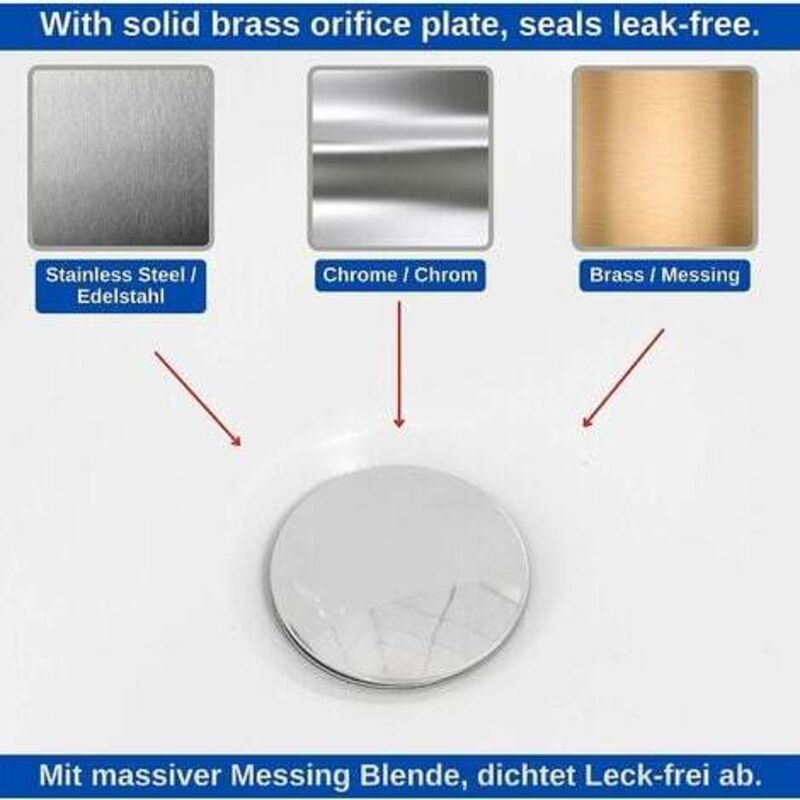Universal Bathtub Stopper Ø70mm, Adjustable Height, Double Seal, Chrome Brass, Stainless, Compatible with Most Sinks & Bathtubs - Image 3