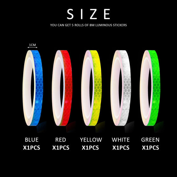 Reflective Stickers for Bicycle, Color Reflective Tape, Self-Adhesive Safety Tape, Waterproof Warning Tape (1cm*8m) - Image 2