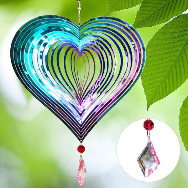 Metal wind chime, hanging garden decoration, stainless steel, heart pattern, spin with 360° rotating hook, 37x20 cm - Image 2