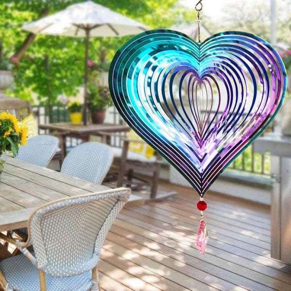 Metal wind chime, hanging garden decoration, stainless steel, heart pattern, spin with 360° rotating hook, 37x20 cm - Image 3