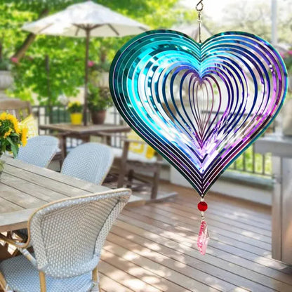 Metal wind chime, hanging garden decoration, stainless steel, heart pattern, spin with 360° rotating hook, 37x20 cm - Image 3