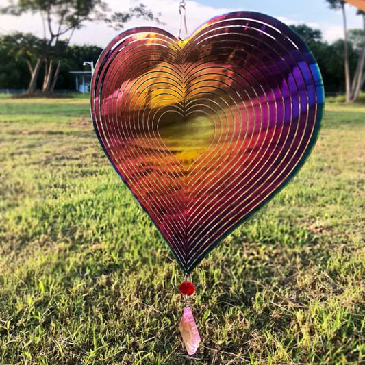 Metal wind chime, hanging garden decoration, stainless steel, heart pattern, spin with 360° rotating hook, 37x20 cm - Image 4