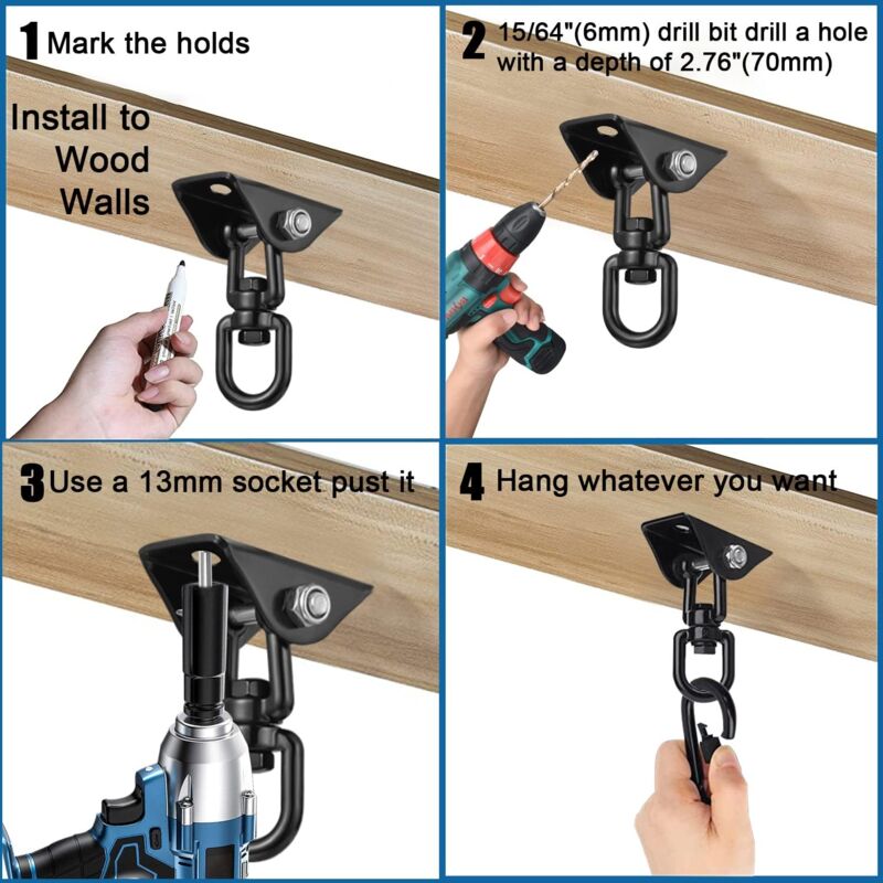 360° Swivel Hanging Chair Ceiling Mount, Swing, Suspension, Hook with Screws for Concrete, Wood, Playground, Porch, Trapeze Seat, Yoga - Image 4