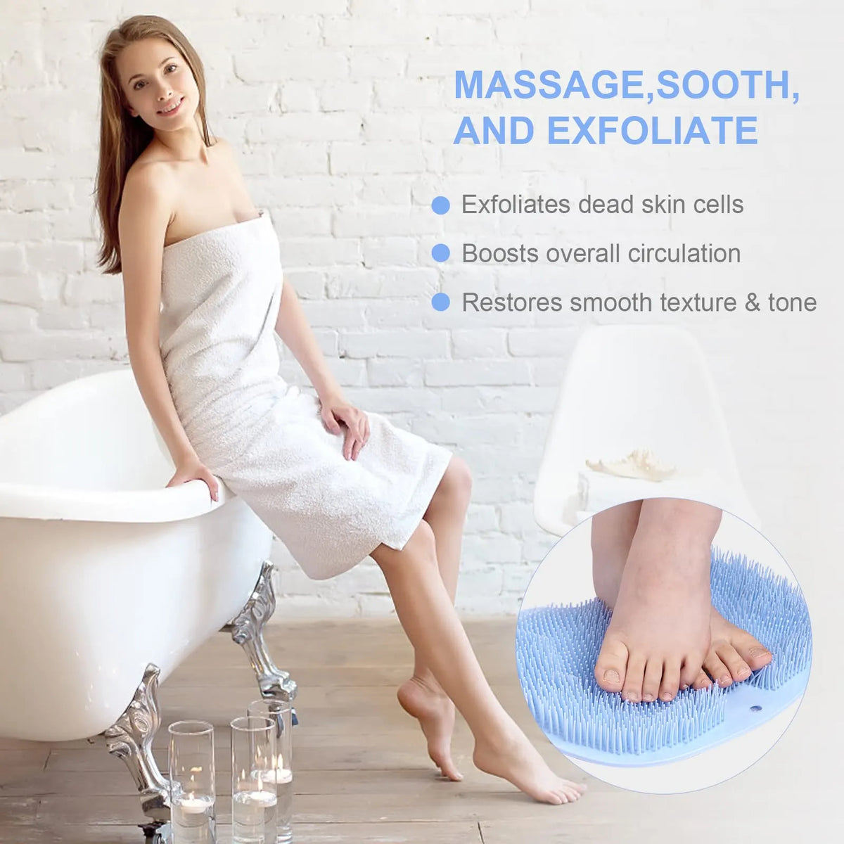 Foot Scrubber for Shower, Foot Cleaning Massage Mat with Non-Slip Suction Cups, Shower and Bathroom Foot Scrubber Mat (Blue) Blue - Image 3