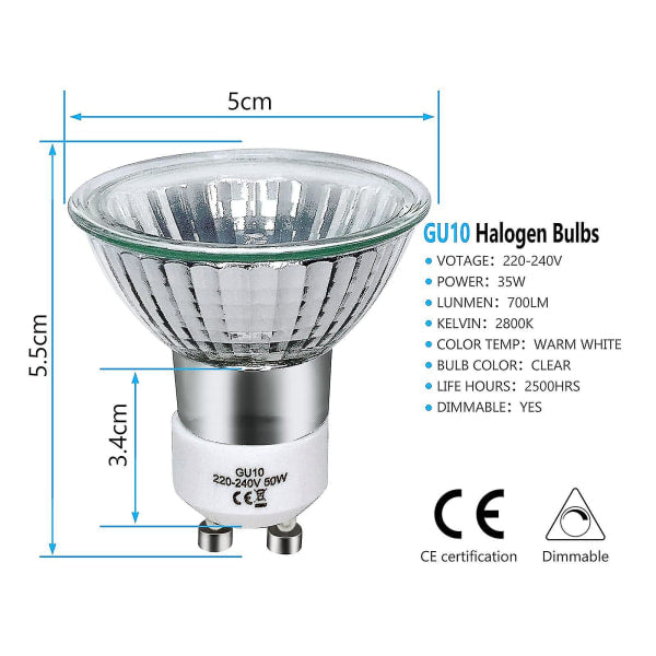 8-pack GU10 halogen bulbs 35W 220V warm white 2800K - Image 4