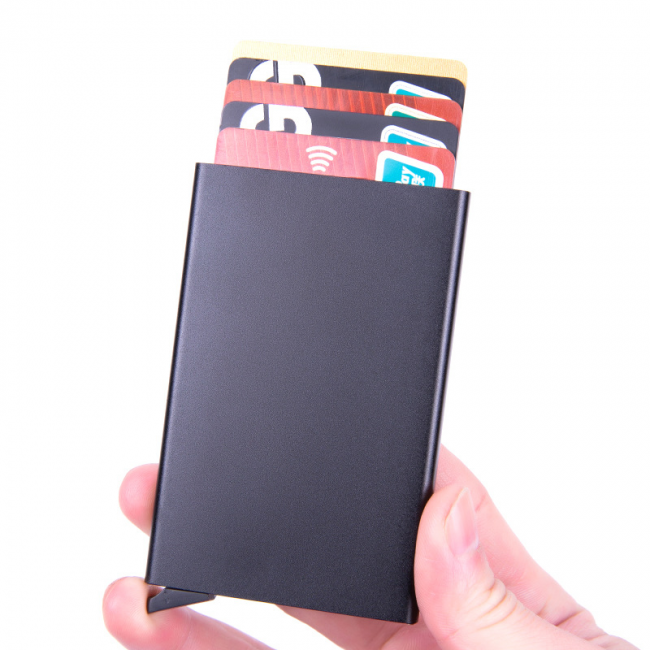 pc aluminum smart card holder (RFID protected) pop-up - black - Image 3