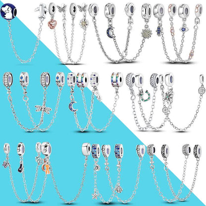 925 Sterling Silver Clip Charms Safety Chain Charm Silicone Stopper Bead Fit Jewelry Making For Bracelet T Diy PTC512 - Image 2