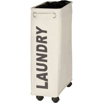 narrow laundry basket, laundry basket on wheels, Corno beige, Polyester, 43 l, 18.5 x 60 x 40 cm