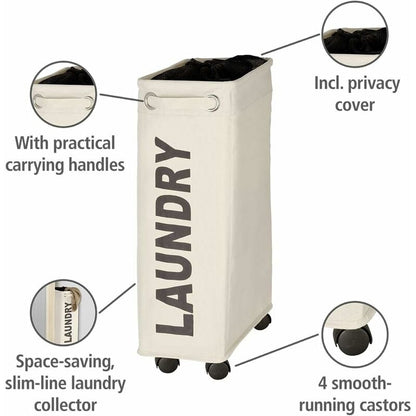 narrow laundry basket, laundry basket on wheels, Corno beige, Polyester, 43 l, 18.5 x 60 x 40 cm - Image 2