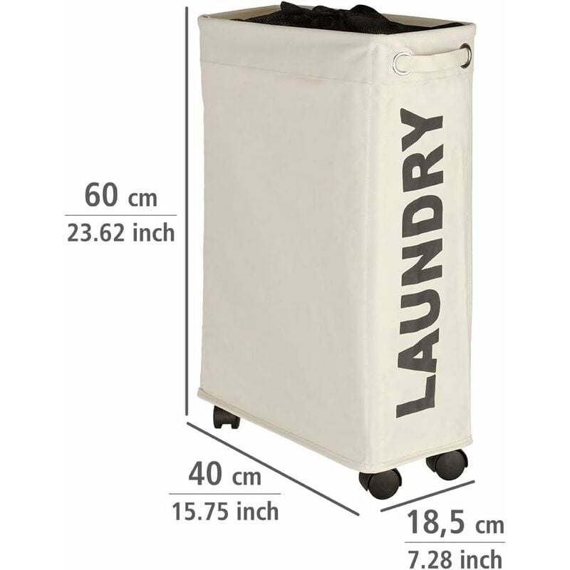 narrow laundry basket, laundry basket on wheels, Corno beige, Polyester, 43 l, 18.5 x 60 x 40 cm - Image 3