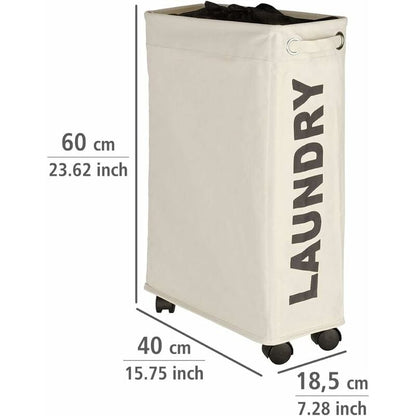 narrow laundry basket, laundry basket on wheels, Corno beige, Polyester, 43 l, 18.5 x 60 x 40 cm - Image 3