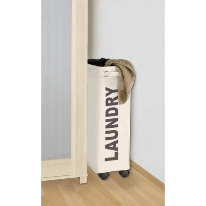 narrow laundry basket, laundry basket on wheels, Corno beige, Polyester, 43 l, 18.5 x 60 x 40 cm - Image 4
