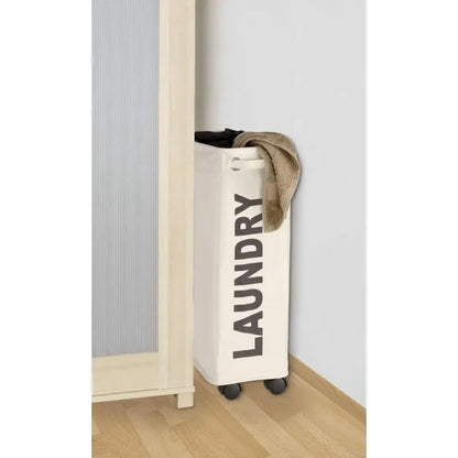 narrow laundry basket, laundry basket on wheels, Corno beige, Polyester, 43 l, 18.5 x 60 x 40 cm - Image 4