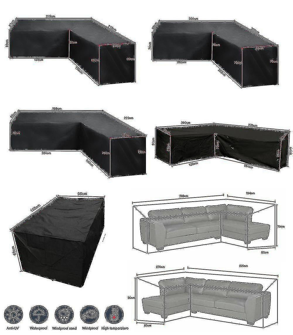 12 Sizes L-Shape All-Weather Cover Waterproof Rattan Corner Furniture Protector Garden Patio Outdoor Sofa Cover Dust Cover270*200*82cm - Image 2