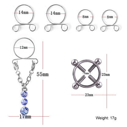 Fashion Water Drop Screw Non Pierced Nipple Ring Set Nipple Ring Body Jewelry (Blue) - Image 2