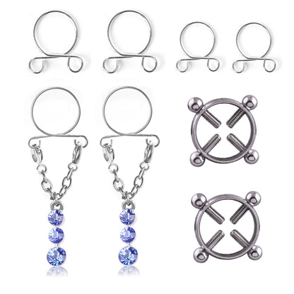 Fashion Water Drop Screw Non Pierced Nipple Ring Set Nipple Ring Body Jewelry (Blue) - Image 3