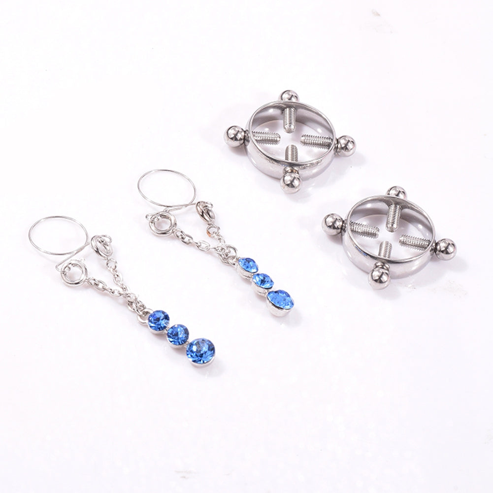 Fashion Water Drop Screw Non Pierced Nipple Ring Set Nipple Ring Body Jewelry (Blue) - Image 6