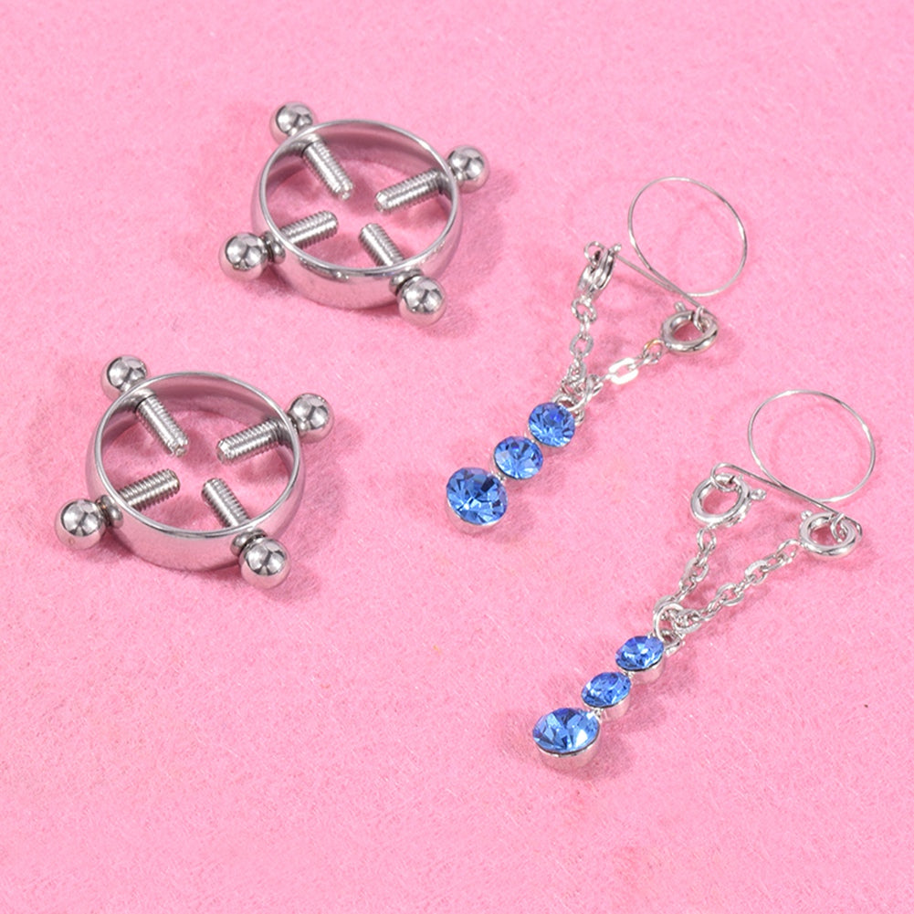Fashion Water Drop Screw Non Pierced Nipple Ring Set Nipple Ring Body Jewelry (Blue) - Image 8