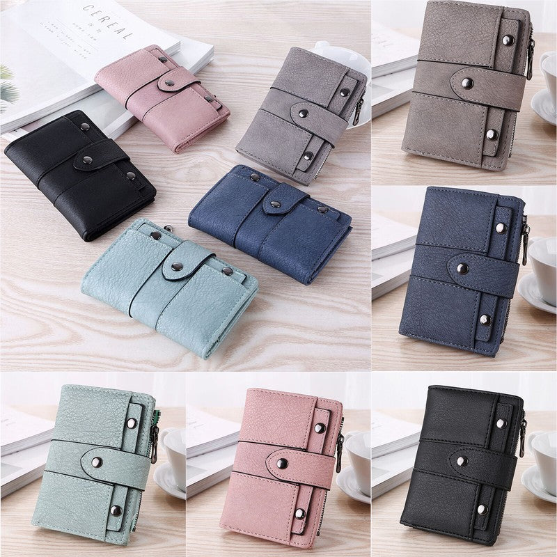 The New Trendy Foldable Small Wallet Women Leather Card Holder Wallet Pink - Image 2