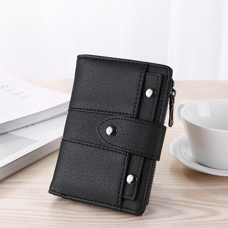 The New Trendy Foldable Small Wallet Women Leather Card Holder Wallet Pink - Image 5