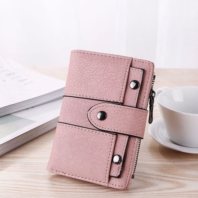 The New Trendy Foldable Small Wallet Women Leather Card Holder Wallet Pink - Image 6