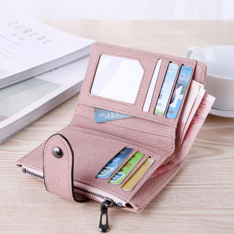 The New Trendy Foldable Small Wallet Women Leather Card Holder Wallet Pink - Image 8